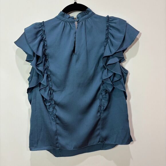 Veronica Beard Mandell Blue Ruffle Satin Top Sz 2 Romantic Victorian Gothic - Picture 5 of 13